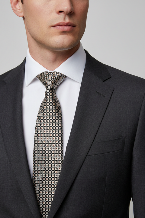 BRIONI Silver Grey Geometric Silk Tie