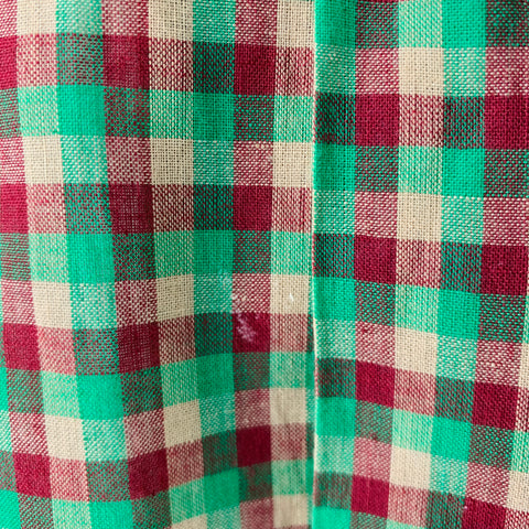 BODE Size L/XL Green Beige Red Checkered Cotton One Pocket Short Sleeve Shirt