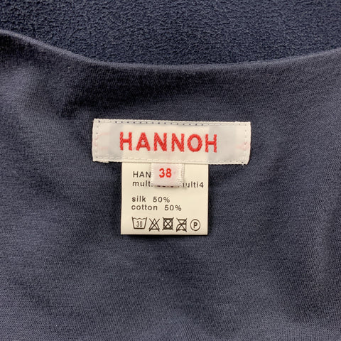 HANNOH Size 2 Navy Chiffon Silk / Cotton Gathered Tie Dress