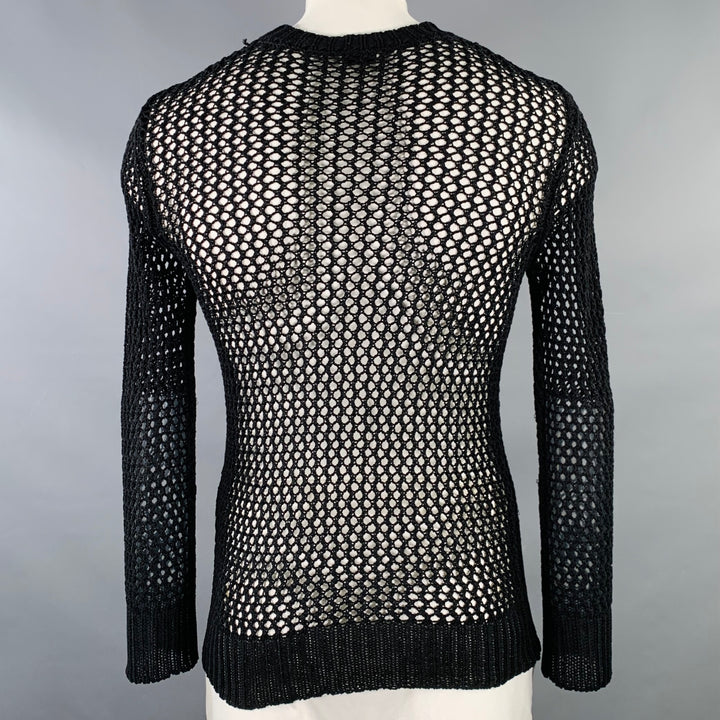 DRIES VAN NOTEN Size L Black Fishnet Crew Neck Pullover