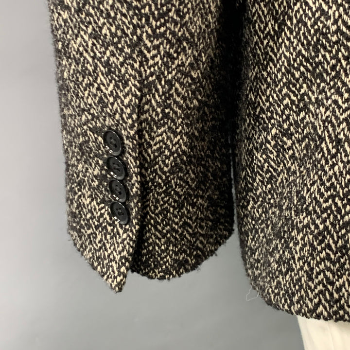 DOLCE & GABBANA Size 42 Black Grey Herringbone Acrylic Blend Hooded Sport Coat