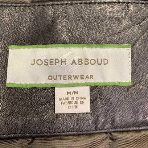 JOSEPH ABBOUD Veste en cuir noire à col italien zippée, taille M