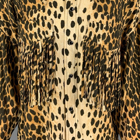 R13 Size XS Tan & Brown Animal Print Cotton Western Fringe Shirt