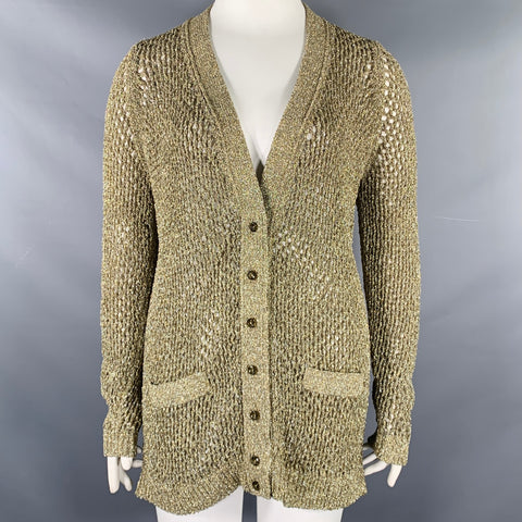 MARC JACOBS Size L Runway 2018 Gold Nylon Metallic Knit Mesh Cardigan