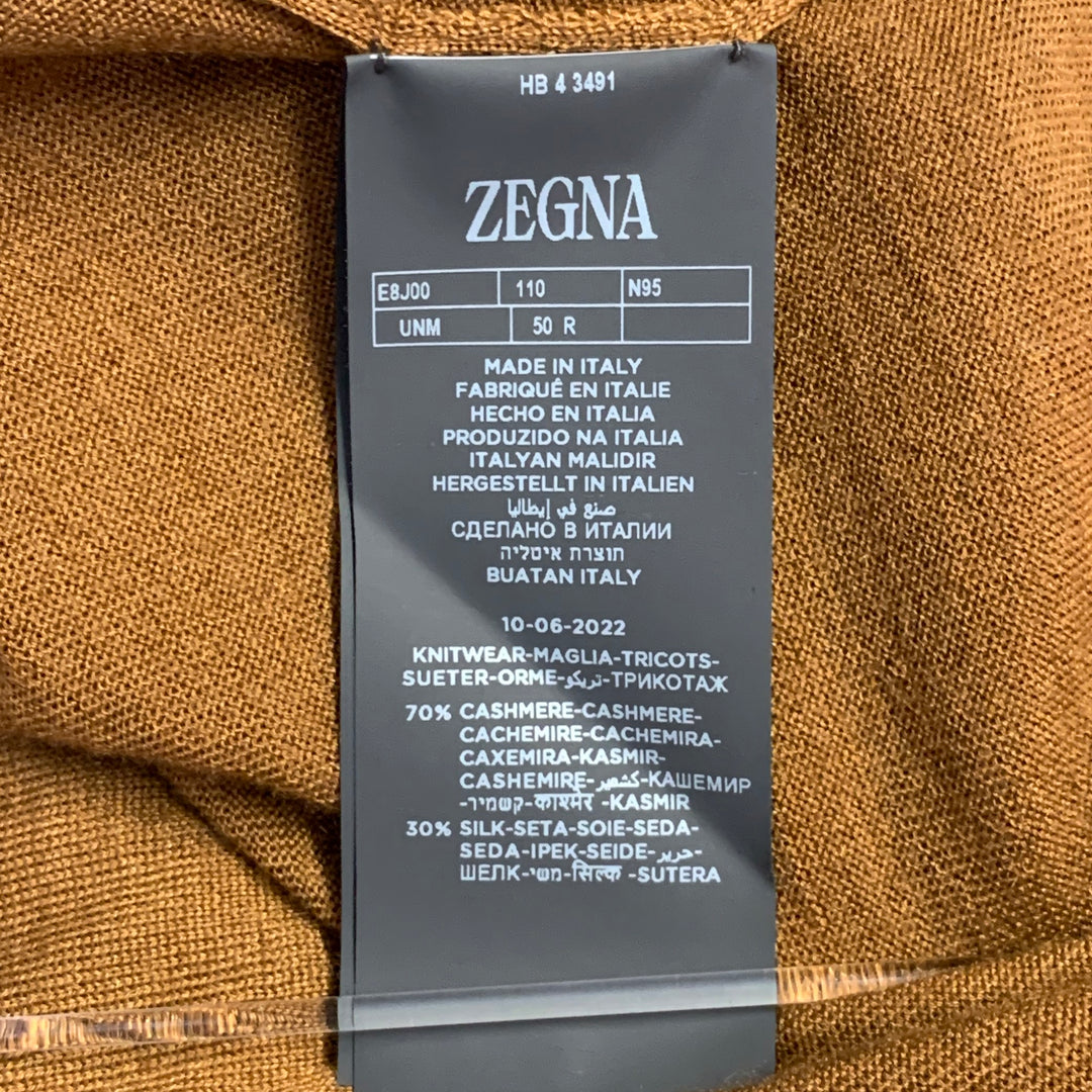 ERMENEGILDO ZEGNA Size M Brown Tobacco Cashmere Silk Crew Neck Pullover