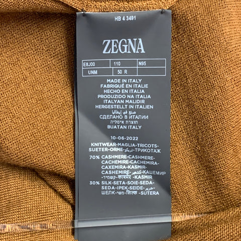 ERMENEGILDO ZEGNA Size M Brown Tobacco Cashmere Silk Crew Neck Pullover
