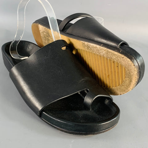 RICK OWENS Size 10 Black Leather Toe Ring Slide Sandals