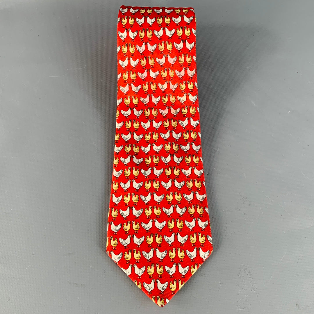 HARRODS Red Multi Color Birds Silk Tie