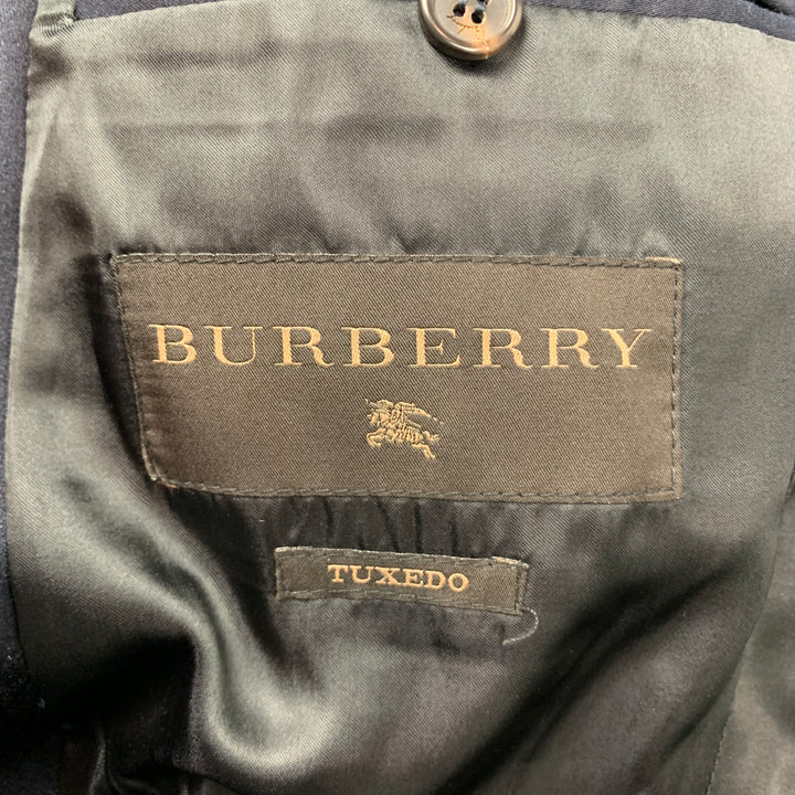 BURBERRY Size 36 Navy Cotton Blend Peak Lapel Tuxedo Sport Coat