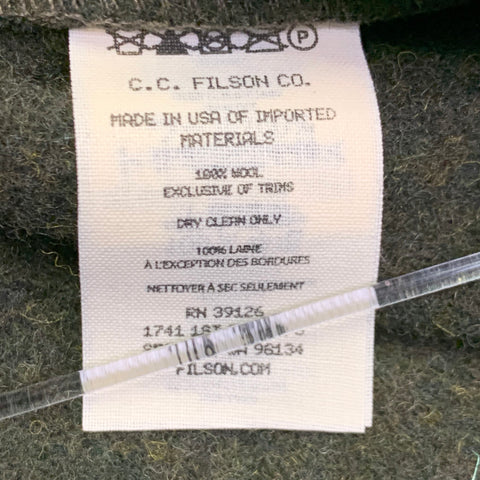 FILSON Size L Forest Green Wool Blend Zip Up Bomber Jacket