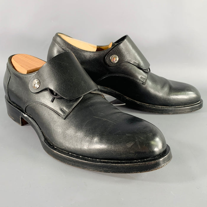 HERMES Size 10 Black Leather Monk Strap Lace-Up Shoes