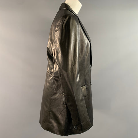 RAG & BONE Size 10 Black Leather Notch Lapel Jacket Indoor  Blazer