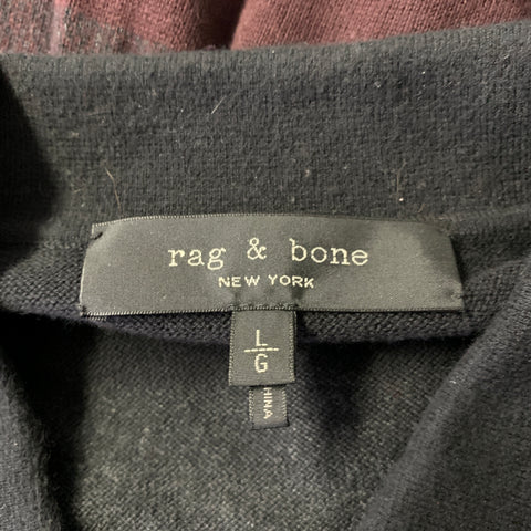 RAG & BONE Size M Burgundy Grey Black Color Block Cotton Cashmere Ribbed Polo