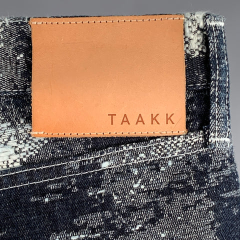 TAAKK Size 34 Navy Blue Embroidery Cotton Japanese Denim Straight Jeans