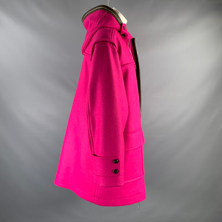 MARNI Size XS Pink Brown Wool Blend Leather Trim Oversized Coat