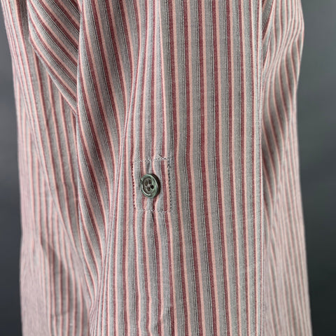 JOHN VARVATOS * U.S.A. Chemise homme à manches longues en coton rayé gris rose à pattes de boutonnage, taille L