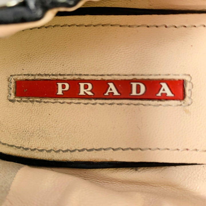 PRADA Size 7.5 Black Silver Leather Studded Flats