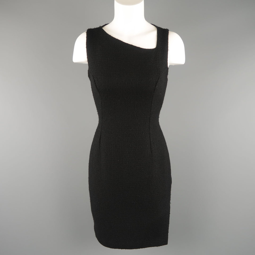 VERSUS by GIANNI VERSACE Size 4 Black Wool Blend Tweed Asymmetrical Dr Sui Generis Designer Consignment VERSUS by GIANNI VERSACE Size 4 Black Wool Blend Tweed Asymmetrical Dr Sui Generis Designer Consignment