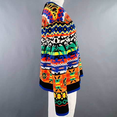 MOSCHINO COUTURE Size 42 Multi Color Stripe Virgin Wool Crew Neck Sweater