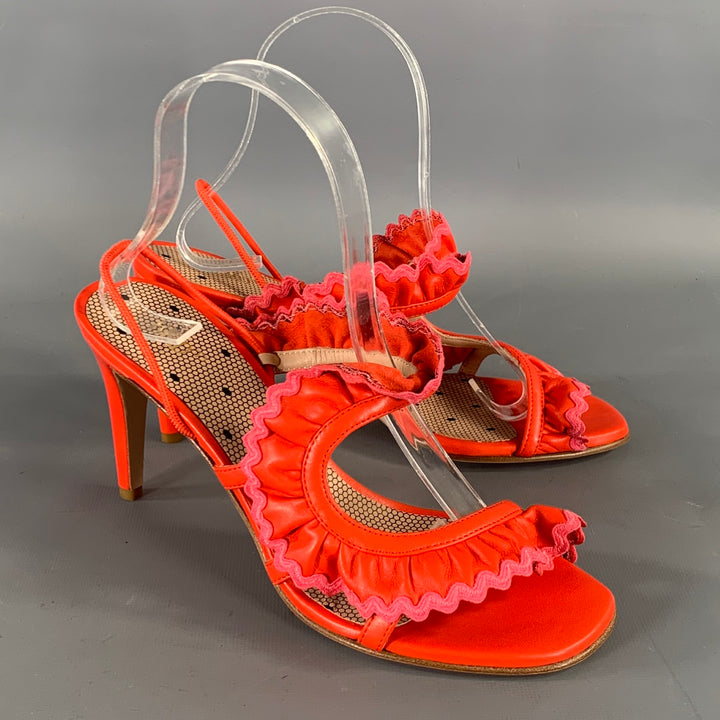 RED VALENTINO Size 7 Orange Pink Ruffled Strappy Sandals