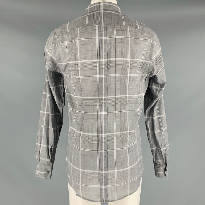 DOLCE &amp; GABBANA Camisa de manga larga con botones de algodón a cuadros blancos y negros talla M