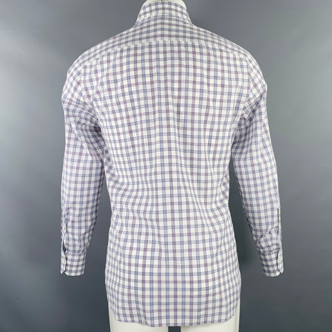 ISAIA Size M White Grey Purple Plaid Cotton Spread Collar Long Sleeve Shirt