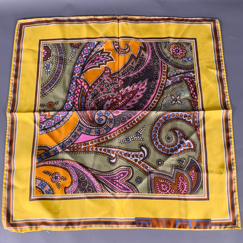 ETRO Yellow Multi-Color Paisley Silk Pocket Square
