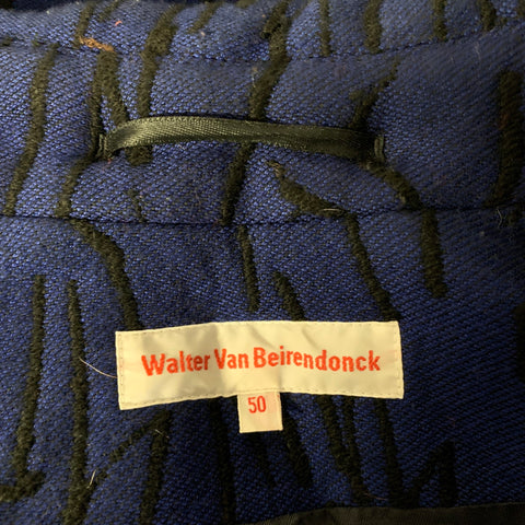 WALTER VAN BEIRENDONCK FW 2021 Size 40 Blue Orange Black Acrylic Blend Croc Embroidered Coat