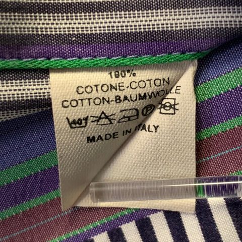 ETRO Size L Green Mixed Stripe Cotton Long Sleeve Shirt