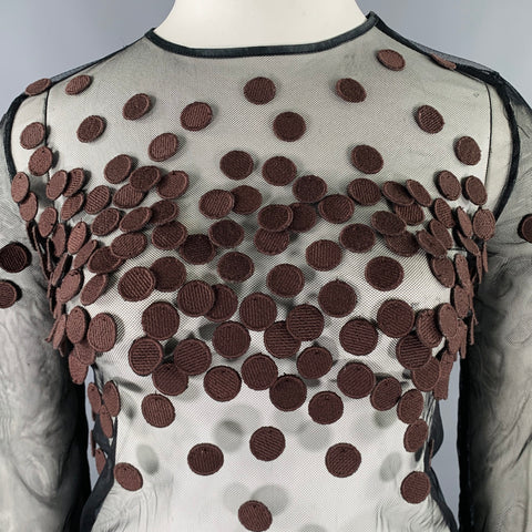 MAX MARA Size L Black Brown Polyamide Polka Dot Mesh Dress Top
