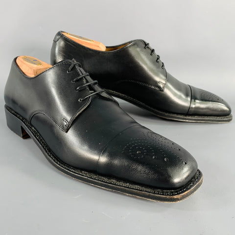 SALVATORE FERRAGAMO Size 8.5 Black Leather Perforated Lace-Up Shoes