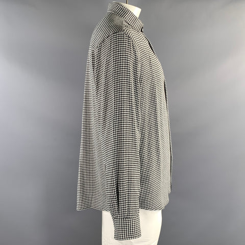 DESCENDANT OF THIEVES Size L White Black Houndstooth Cotton Long Sleeve Shirt