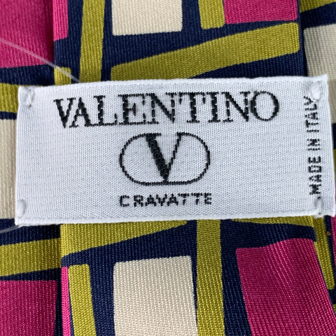 Cravate en soie VALENTINO à carreaux crème, rose et vert