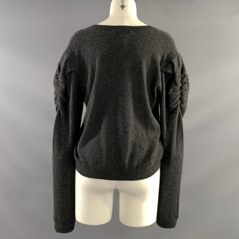 FRAME Size XL Grey Cashmere Ruched V Neck Pullover Womens