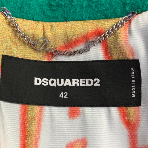 DSQUARED2 Size S Green Wool Textured Faux Fur Notch Lapel Coat