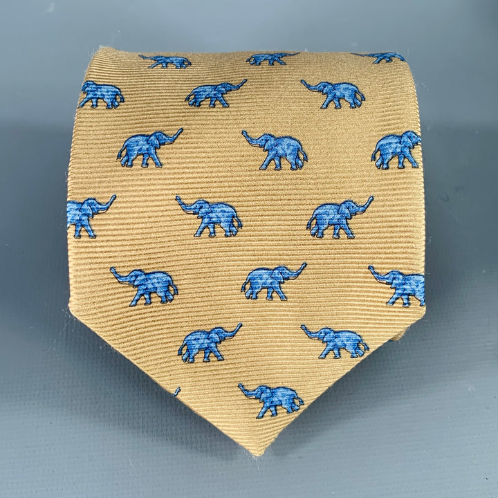 FACONNABLE Blue Taupe Elephants Silk Tie