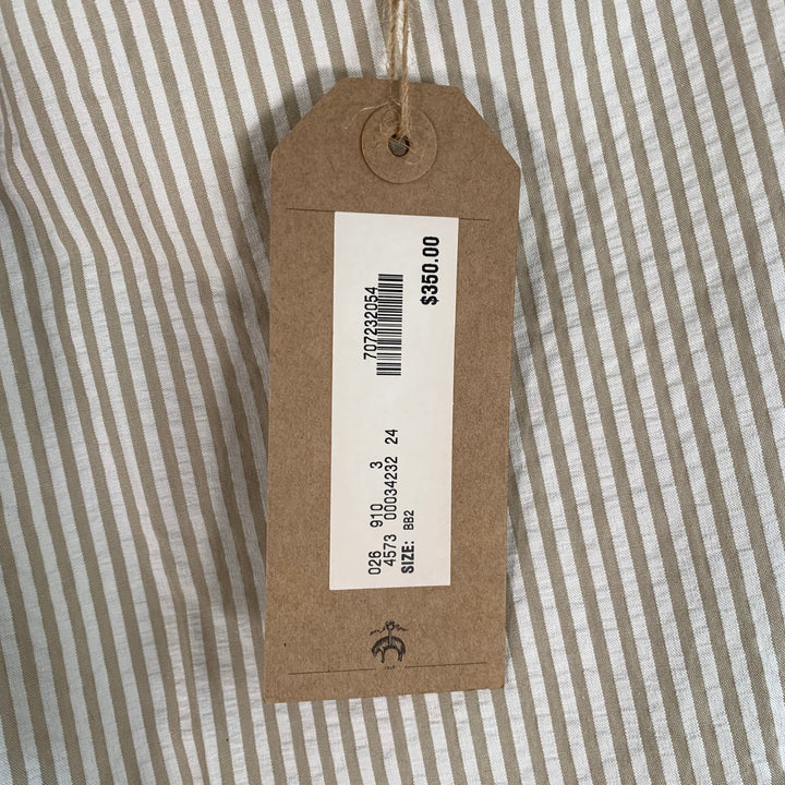 BLACK FLEECE Size 35 Beige White Stripe Cotton Seersucker Button Fly Casual Pants