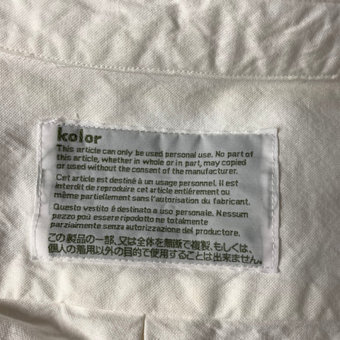 KOLOR Size L White Silver Zari Cotton Button Down Short Sleeve Shirt
