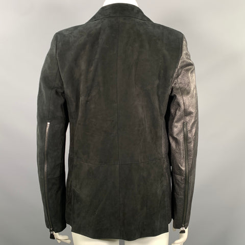 AKRIS Size L Black Suede Mixed Fabrics Goat calf Jacket Indoor Blazer
