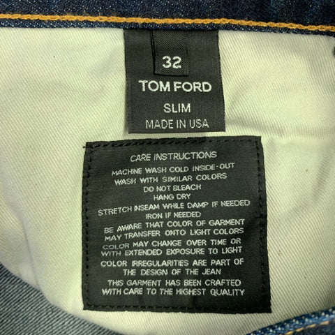 TOM FORD Size 32 Blue Indigo Cotton Blend Slim Fit Button Fly Jeans