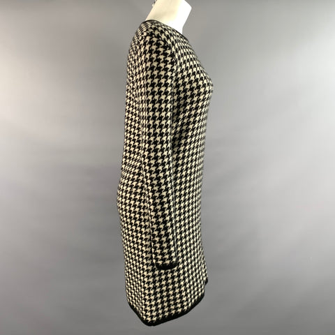 RALPH LAUREN Size S White Black Cashmere Houndstooth Shift Dress