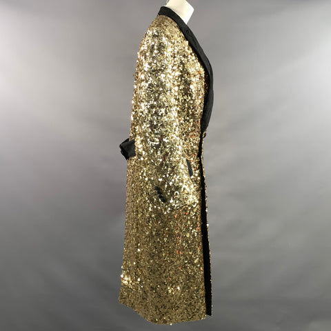 DOLCE & GABBANA Size S Gold Black Polyamide Blend Sequined Peak Lapel Coat
