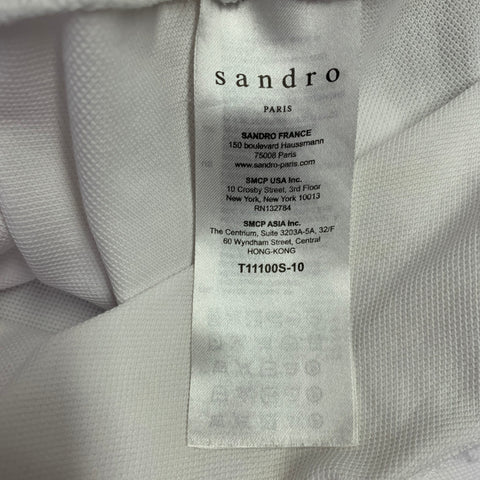 SANDRO Polo sans col en coton, taille S, blanc, avec liseré contrastant noir
