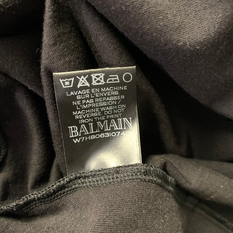 BALMAIN Size XL Black Tan Distressed Cotton T Shirt