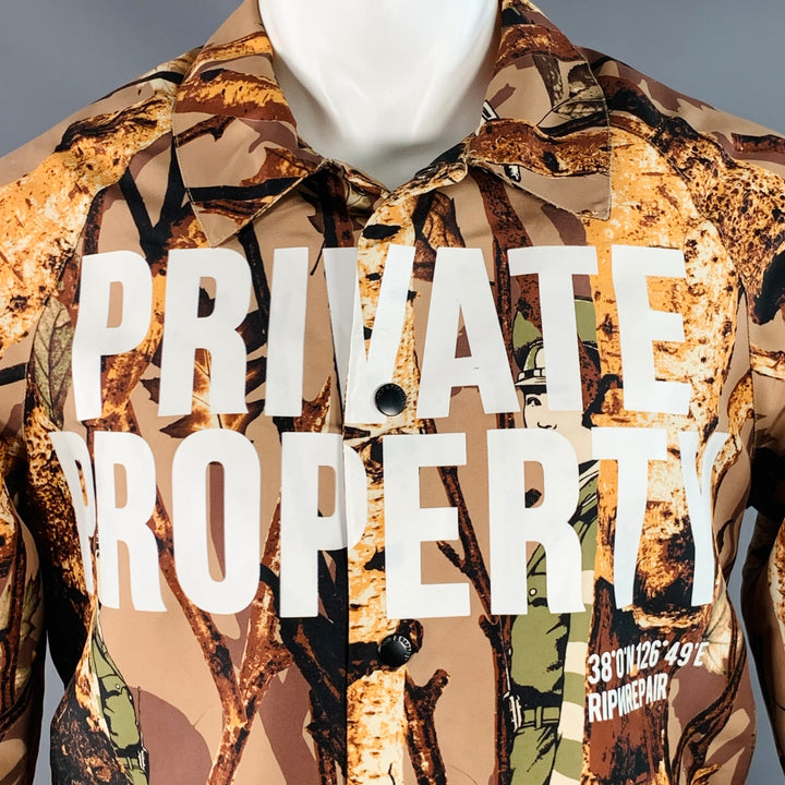 RIPNREPAIR Size S Beige Brown White Camo Polyester Snaps Jacket