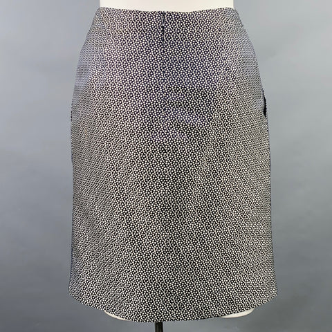 PAUW Size L Navy Cream Silk Dots Pleated Skirt