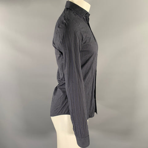 BURBERRY Size S Navy Grey Pinstripe Cotton Long Sleeve Shirt