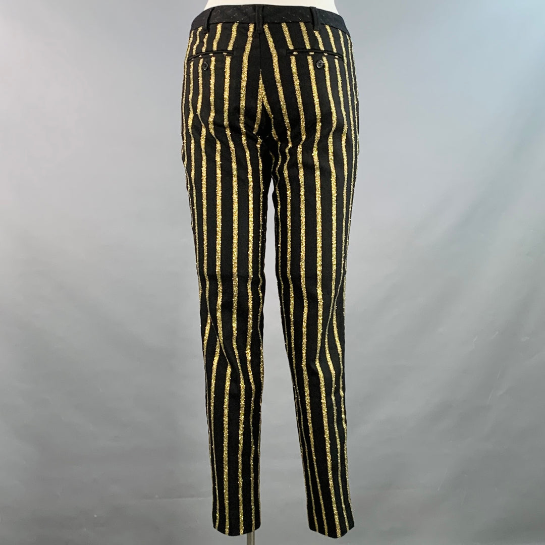 ZADIG & VOLTAIRE Size L Prune Stripes Black Gold Wool Blend Stripe Tapered Dress Pants