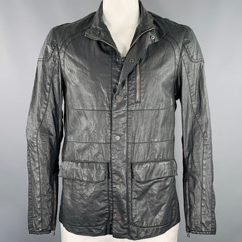 JOHN VARVATOS Size 42 Grey Charcoal Distressed Coated Linen Jacket