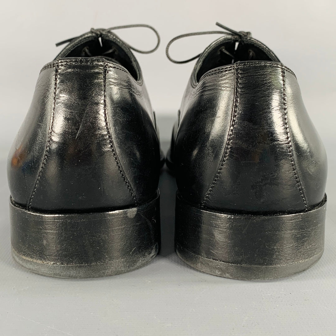 SALVATORE FERRAGAMO Size 10.5 Black Leather Cap Toe Lace-Up  display picture 1